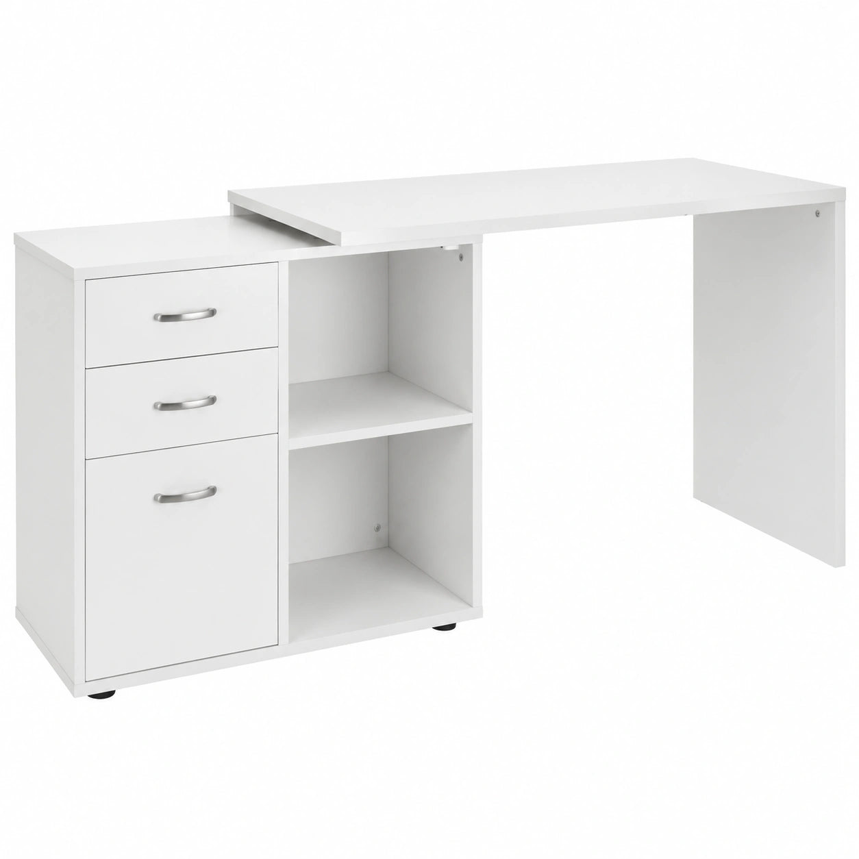 Bureau, modulable, avec tiroirs, en panneaux de bois, coloris blanc, pour l’espace de travail