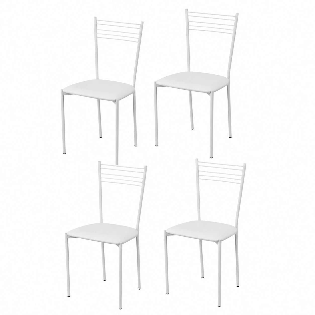Chaise, rembourré, en acier et cuir, coloris blanc, pour la salle à manger ou la cuisine