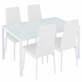 Table à manger, avec 4 chaises, en verre trempé et cuir, coloris blanc, pour la salle à manger