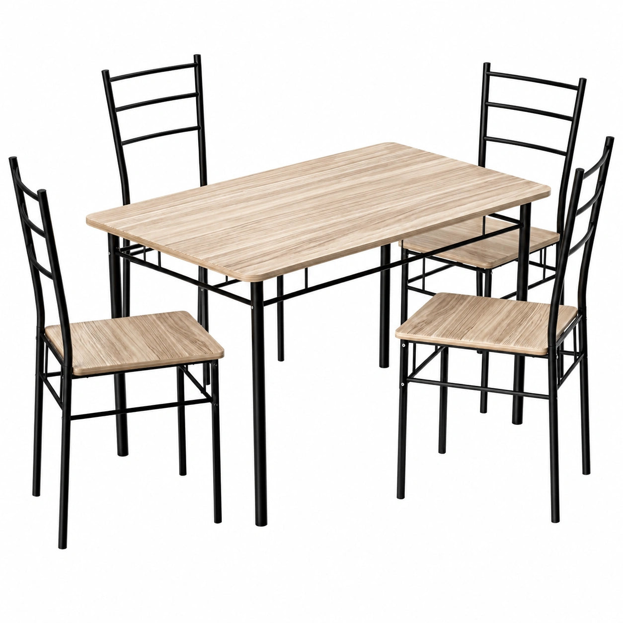 Table, avec 4 chaises, en chêne et panneaux de bois, 5 pièces, pour les espaces de vie